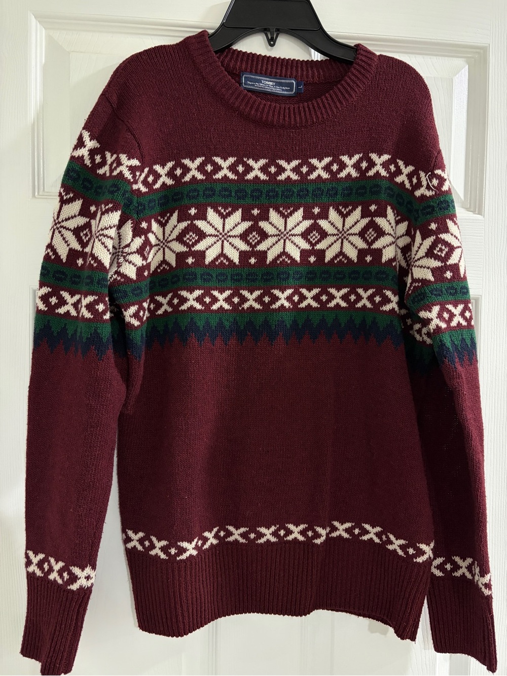 Maroon Vintage-Style Nordic Knit Crewneck Sweater